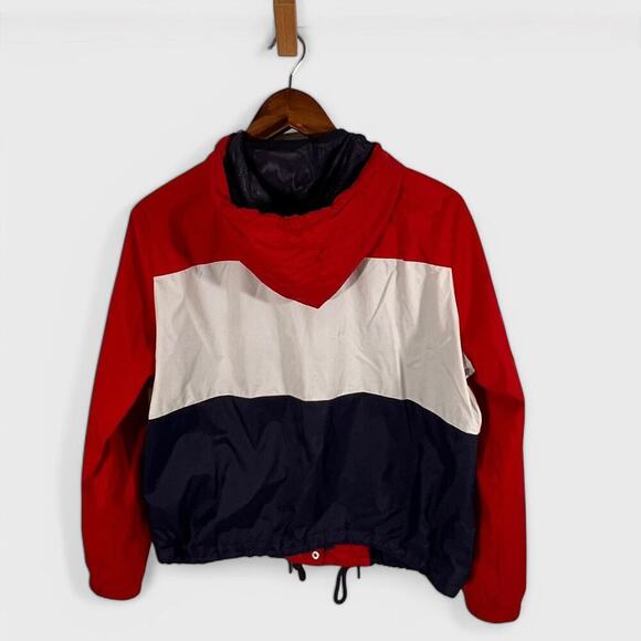 Levi’s Hooded Nylon Colorblock Windbreaker Red White Blue Juniors L - Picture 2 of 9